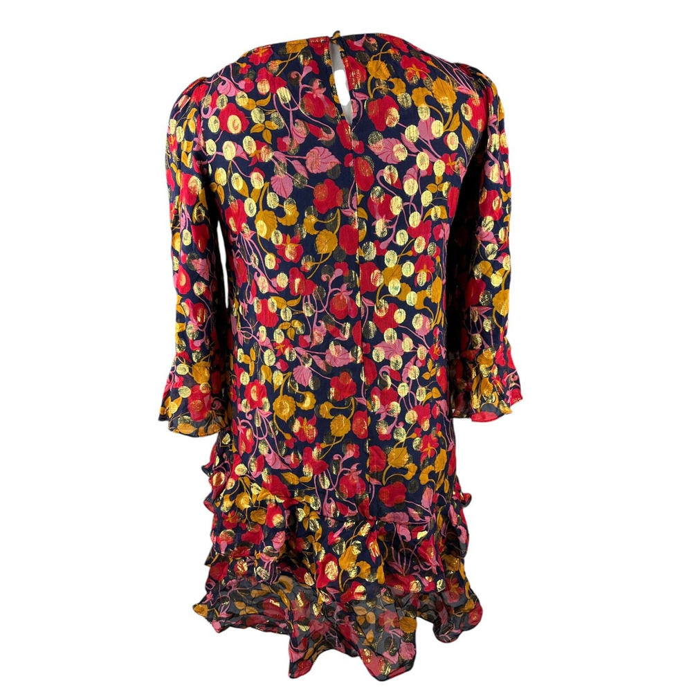 Saloni Polka Dot Marissa Mini Dress Ruffle Floral Metallic Silk Blend Size 8 - Picture 14 of 16